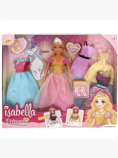 Muñeca princesa 30 cm con vestidos y accesorios isabella - Kiabi