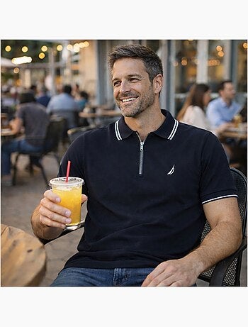 Nautica - Polo hombre de manga corta con diseño moderno y cierre con cremallera