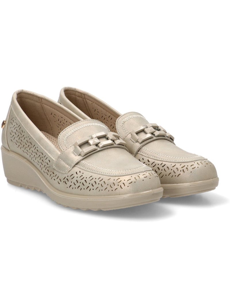 Nautico Kiova Mocasin Diario Mujer Cuña Media - Amarpies Beige/Blanco perlado/Platino - Kiabi