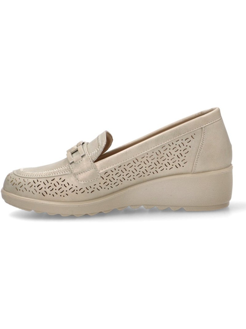 Nautico Kiova Mocasin Diario Mujer Cuña Media - Amarpies Beige/Blanco perlado/Platino - Kiabi