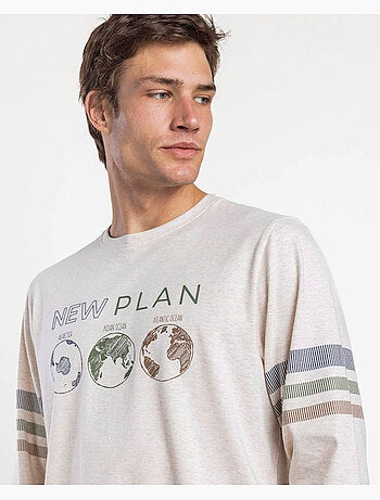 NEW PLAN Pijama Manga Larga Beige Planetary para Hombre