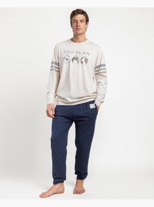 NEW PLAN Pijama Manga Larga Beige Planetary para Hombre - Kiabi