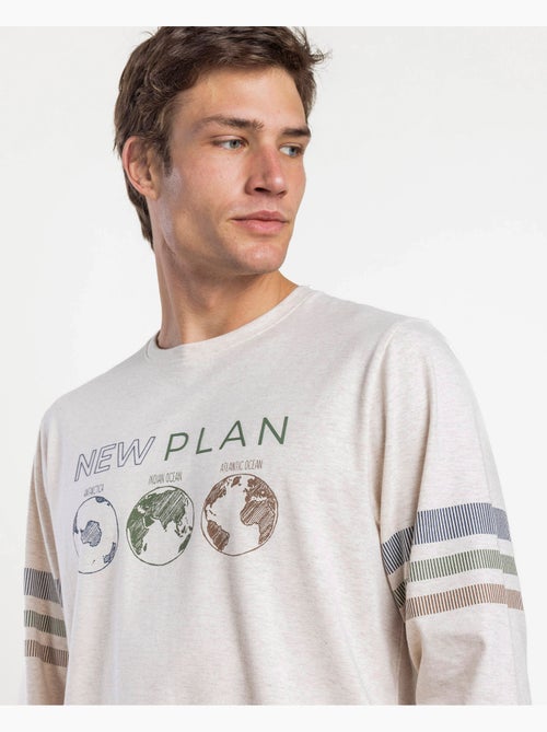 NEW PLAN Pijama Manga Larga Beige Planetary para Hombre - Kiabi