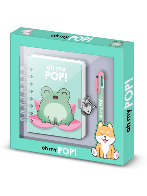 Oh My Pop Froggy Pack de Diario A5 + Bolígrafo de 6 Colores, Turquesa - Kiabi Oh My Pop Froggy Pack de Diario A5 + Bolígrafo de 6 Colores, Turquesa - Kiabi