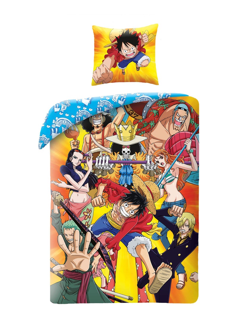 One Piece, juego de sábanas infantil reversible, LUFFY Y TRIPULACIÓN, funda nórdica 140x200 cm Azul - Kiabi