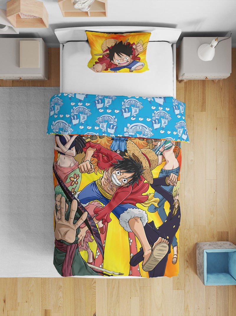 One Piece, juego de sábanas infantil reversible, LUFFY Y TRIPULACIÓN, funda nórdica 140x200 cm Azul - Kiabi