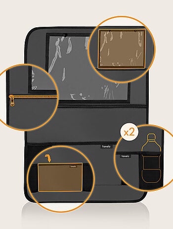 Organizador de asiento de coche 2 en 1 LIONELO - Bolsillo transparente - 5 bolsillos de diferentes t