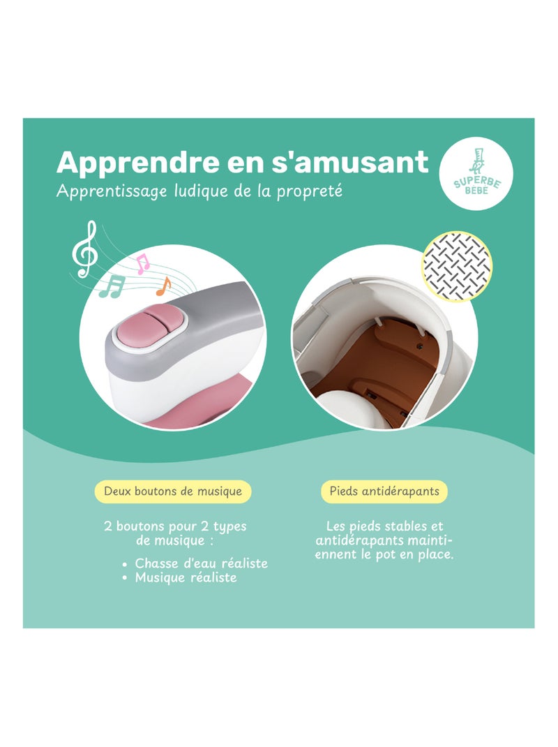 Orinal realista para aprender a ir al baño, con sonido | SUPERBE BEBE Rosa - Kiabi
