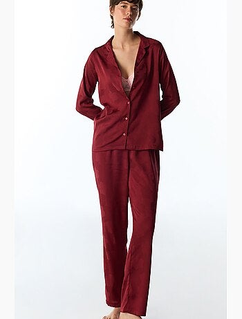Orquidea conjunto de pijama de satén floral con camisa y pantalón, manga larga penti