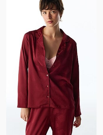Orquidea conjunto de pijama de satén floral con camisa y pantalón, manga larga penti