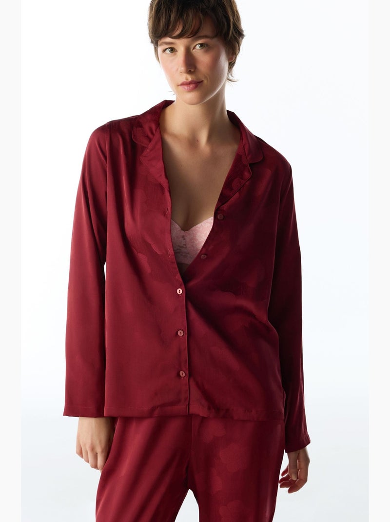 Orquidea conjunto de pijama de satén floral con camisa y pantalón, manga larga penti Rojo burdeos - Kiabi