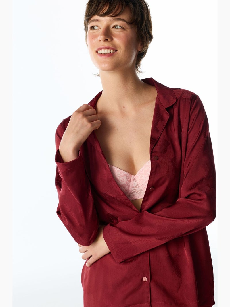 Orquidea conjunto de pijama de satén floral con camisa y pantalón, manga larga penti Rojo burdeos - Kiabi