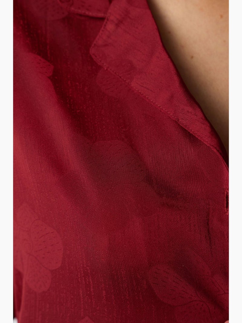 Orquidea conjunto de pijama de satén floral con camisa y pantalón, manga larga penti Rojo burdeos - Kiabi