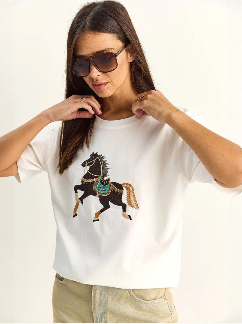 Oversized embroidered sequin t-shirt lucci Blanco - Kiabi
