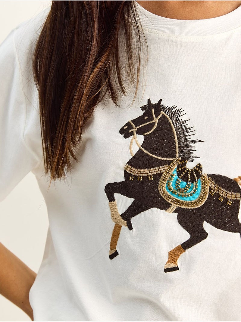Oversized embroidered sequin t-shirt lucci Blanco - Kiabi