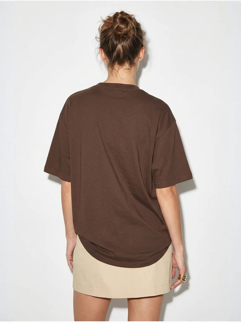 Oversized embroidered sequin t-shirt lucci Marrón - Kiabi
