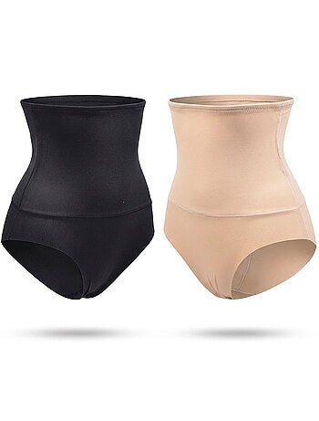 OZABI Braguitas moldeadoras para mujer, de cintura alta, pack de 2, negro y color piel