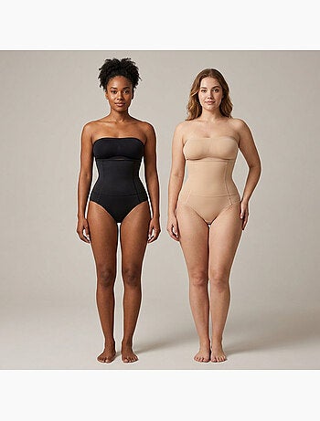 OZABI Braguitas moldeadoras para mujer, de cintura alta, pack de 2, negro y color piel