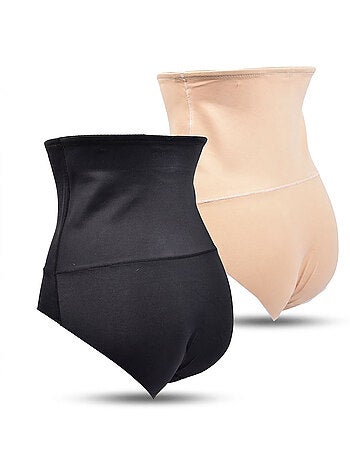 OZABI Braguitas moldeadoras para mujer, de cintura alta, pack de 2, negro y color piel