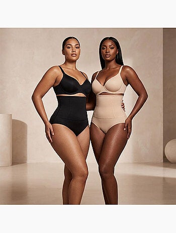 OZABI Braguitas moldeadoras para mujer, de cintura alta, pack de 2, negro y color piel