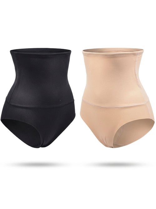 OZABI Braguitas moldeadoras para mujer, de cintura alta, pack de 2, negro y color piel - Kiabi
