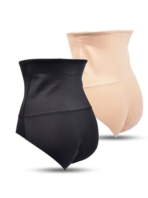 OZABI Braguitas moldeadoras para mujer, de cintura alta, pack de 2, negro y color piel - Kiabi