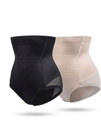 OZABI Braguitas moldeadoras para mujer, de cintura alta, pack de 2, negro y color piel