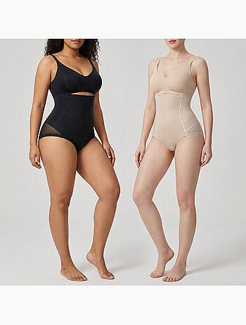 OZABI Braguitas moldeadoras para mujer, de cintura alta, pack de 2, negro y color piel