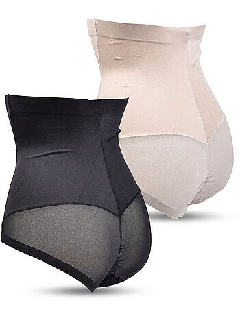 OZABI Braguitas moldeadoras para mujer, de cintura alta, pack de 2, negro y color piel