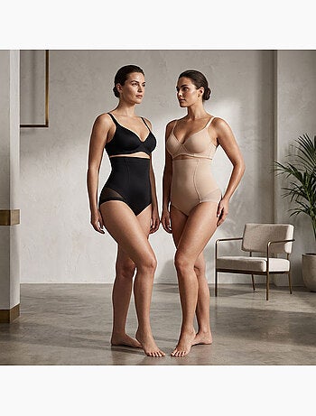 OZABI Braguitas moldeadoras para mujer, de cintura alta, pack de 2, negro y color piel