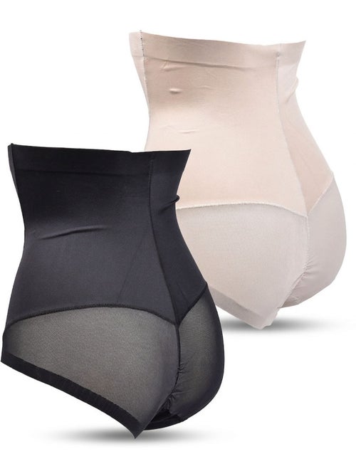 OZABI Braguitas moldeadoras para mujer, de cintura alta, pack de 2, negro y color piel - Kiabi