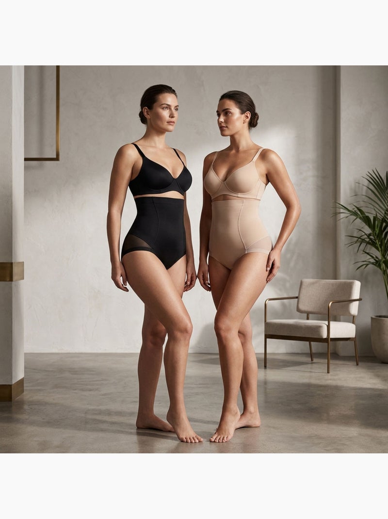 OZABI Braguitas moldeadoras para mujer, de cintura alta, pack de 2, negro y color piel Negro Beige - Kiabi