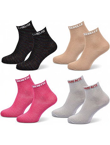 OZABI Calcetines de mujer con lentejuelas Calcetines cortos Pack de 4 pares