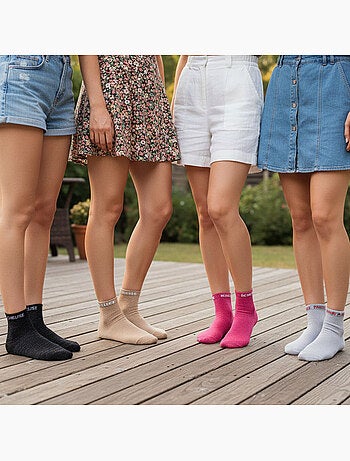 OZABI Calcetines de mujer con lentejuelas Calcetines cortos Pack de 4 pares