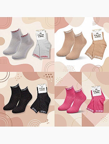OZABI Calcetines de mujer con lentejuelas Calcetines cortos Pack de 4 pares