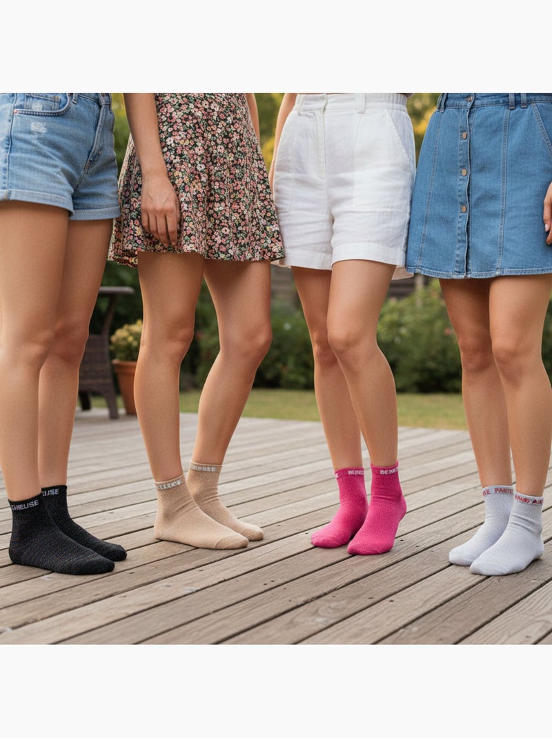 OZABI Calcetines de mujer con lentejuelas Calcetines cortos Pack de 4 pares Negro Plateado Azul - Kiabi