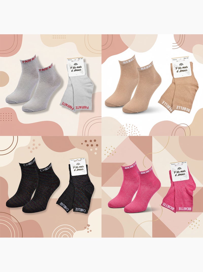 OZABI Calcetines de mujer con lentejuelas Calcetines cortos Pack de 4 pares Negro Plateado Azul - Kiabi