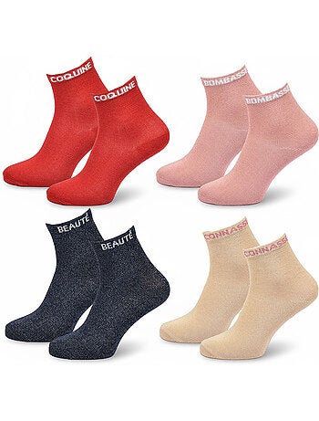 OZABI Calcetines de mujer con lentejuelas Calcetines cortos Pack de 4 pares