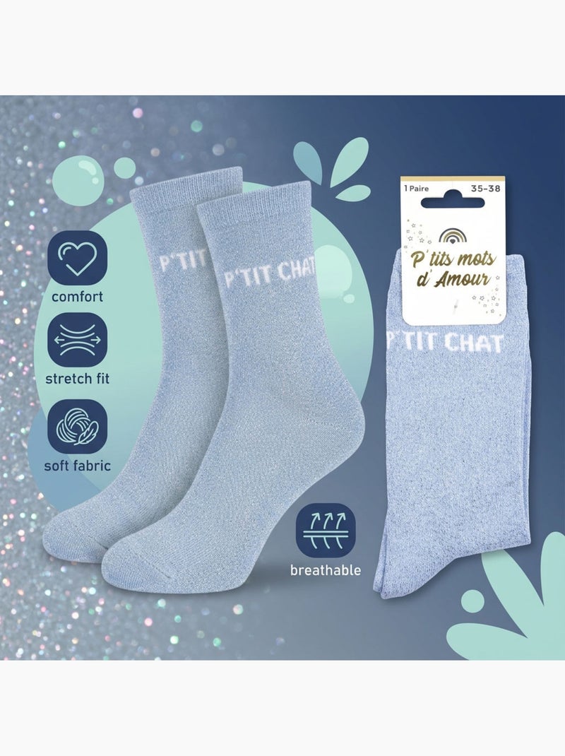 OZABI Calcetines para niña con lentejuelas y mensaje divertido Azul - Kiabi