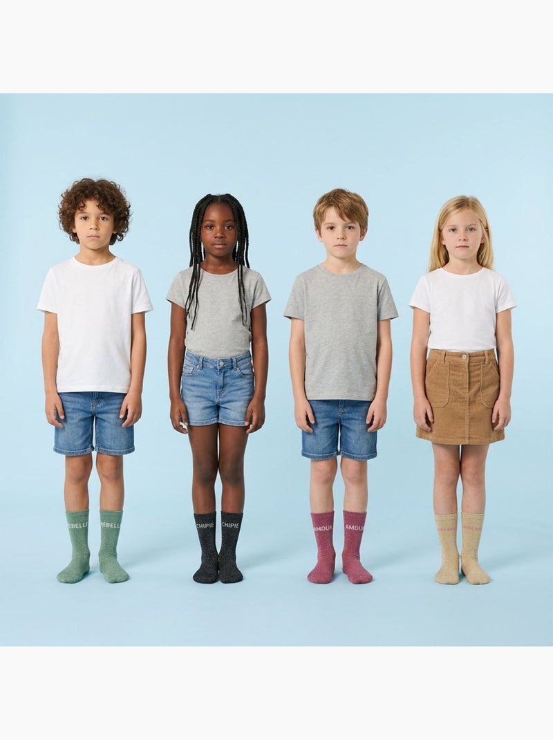 OZABI Calcetines para niña con lentejuelas y mensajes divertidos, paquete de 4 pares Verde/Rosa - Kiabi
