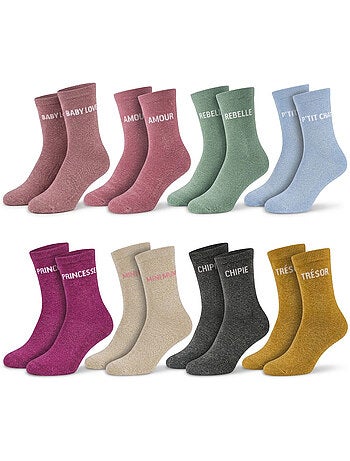 OZABI Calcetines para niña con lentejuelas y mensajes divertidos, paquete de 8 pares