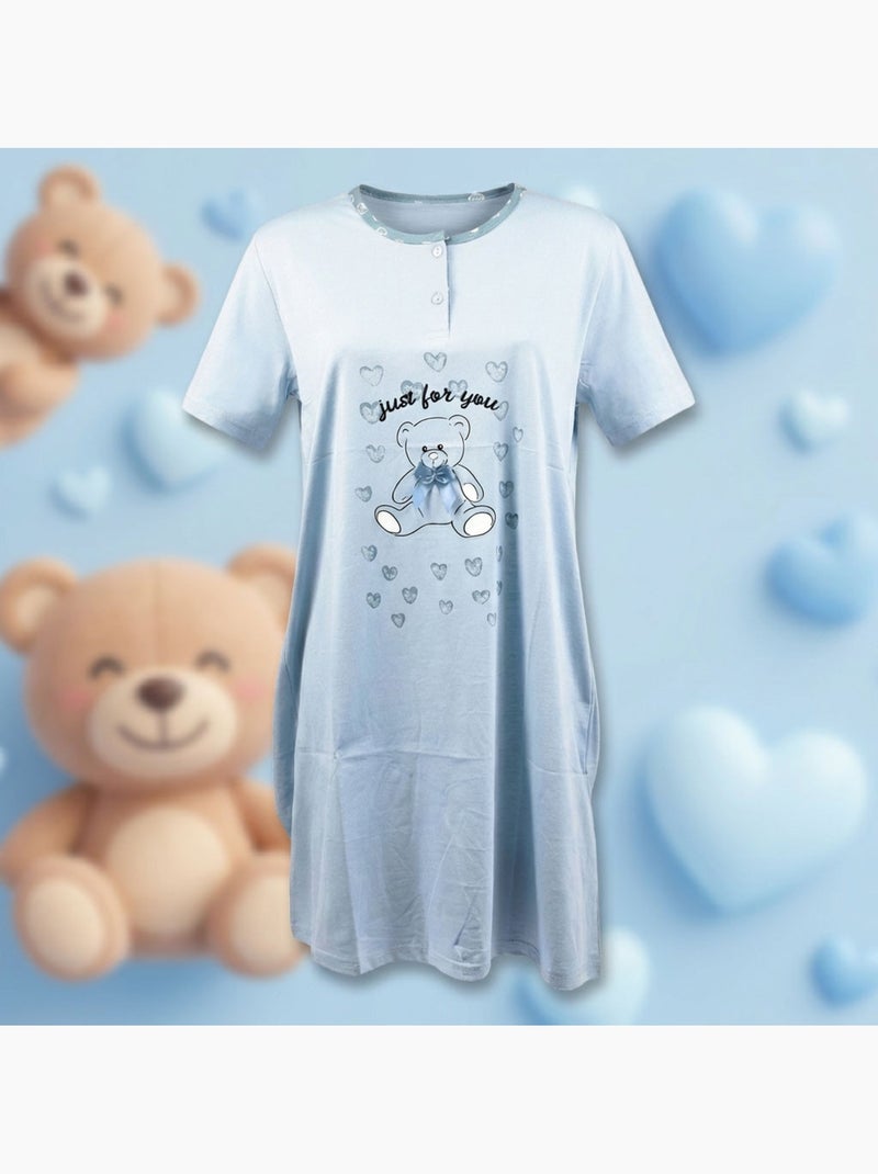 OZABI Camisón de mujer de microfibra con mangas cortas Azul - Kiabi