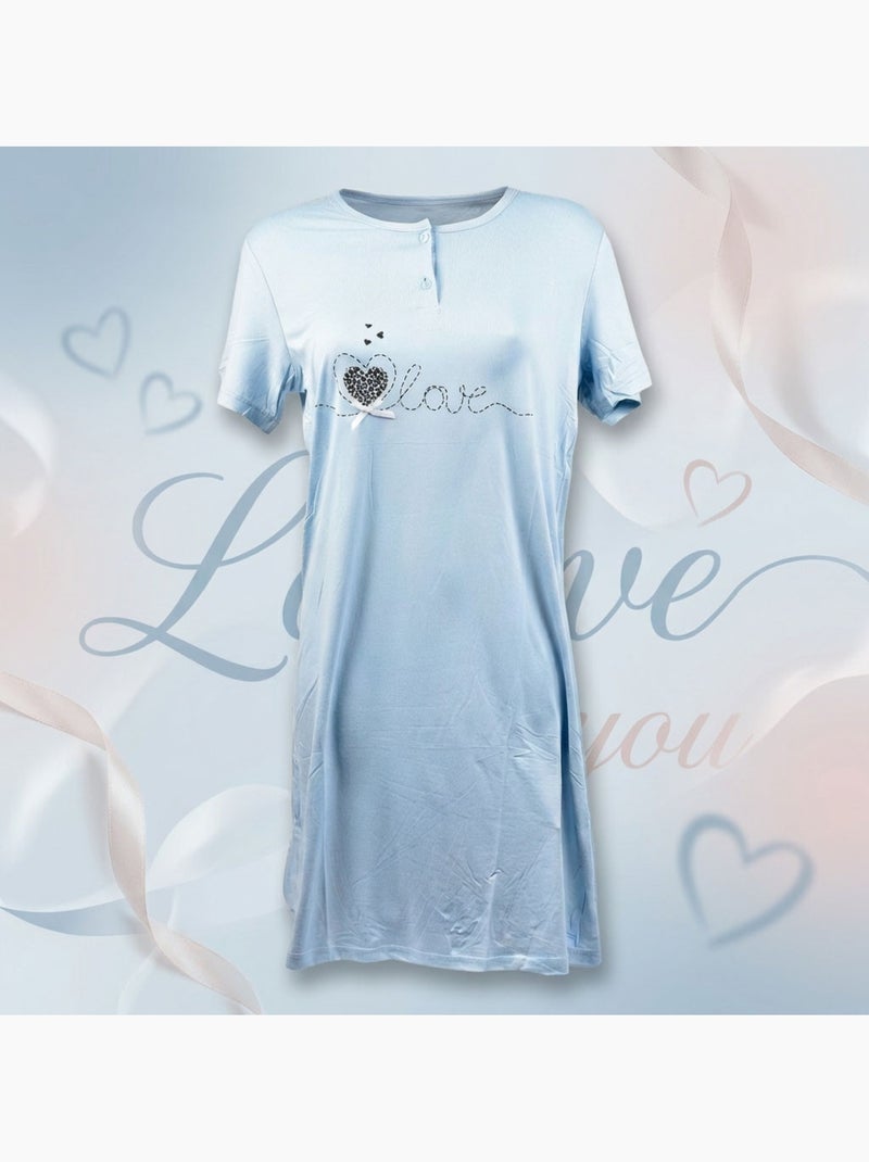 OZABI Camisón de mujer de microfibra con mangas cortas Azul - Kiabi