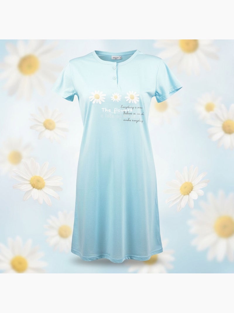 OZABI Camisón de mujer de microfibra con mangas cortas Azul - Kiabi