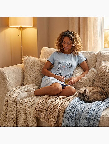 OZABI Camisón de mujer de microfibra con mangas cortas