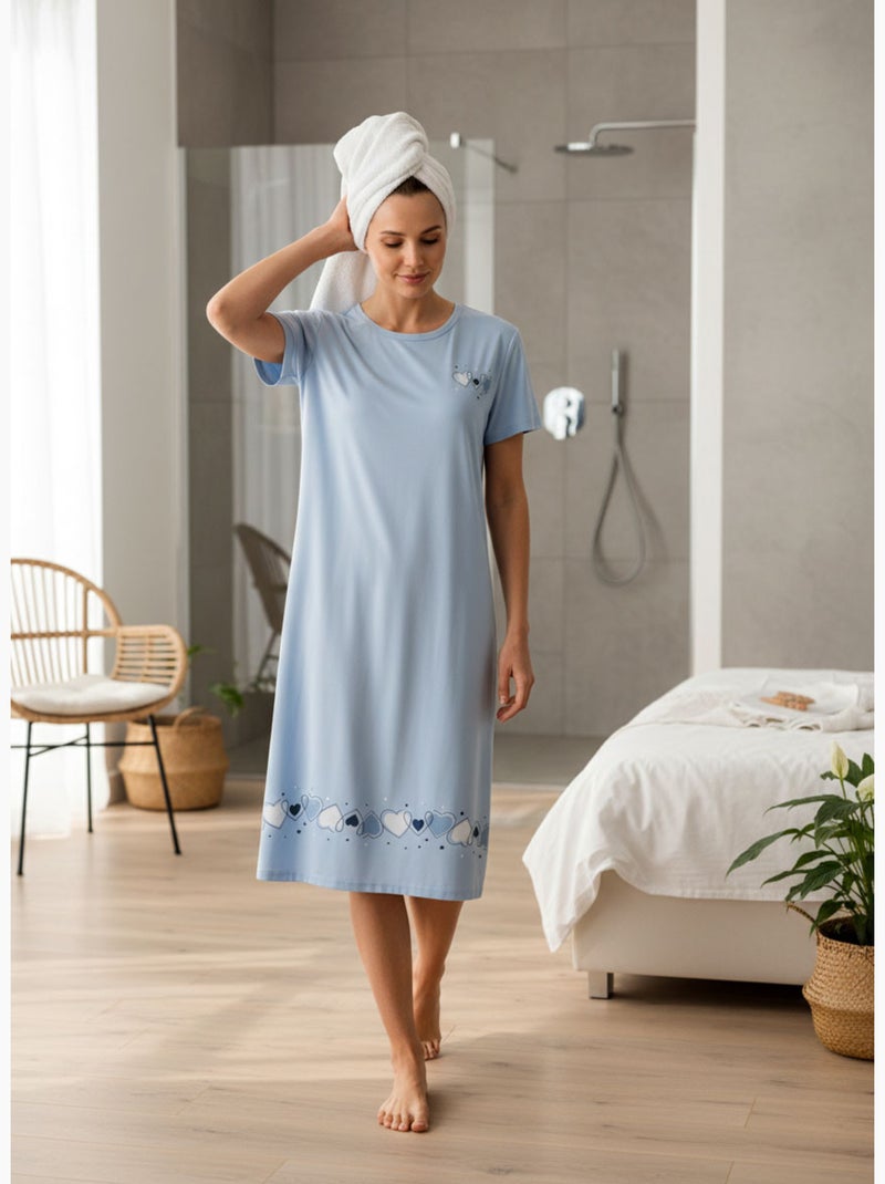 OZABI Camisón de mujer de microfibra con mangas cortas Azul - Kiabi
