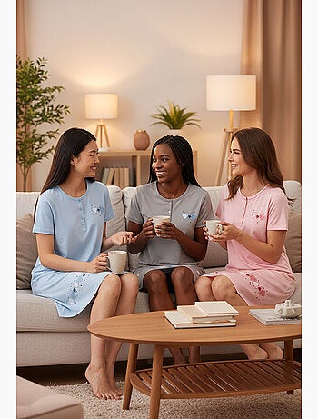 OZABI Camisón de mujer de microfibra con mangas cortas