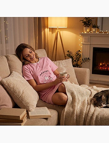 OZABI Camisón de mujer de microfibra con mangas cortas