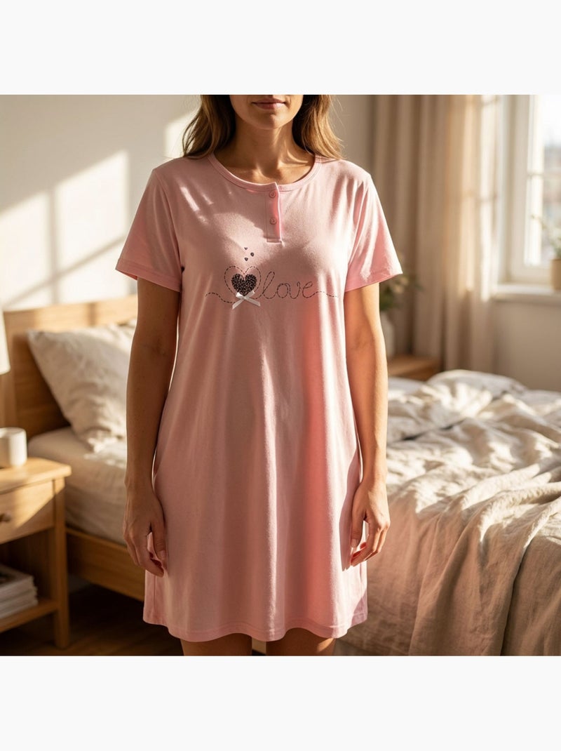 OZABI Camisón de mujer de microfibra con mangas cortas Rosa - Kiabi