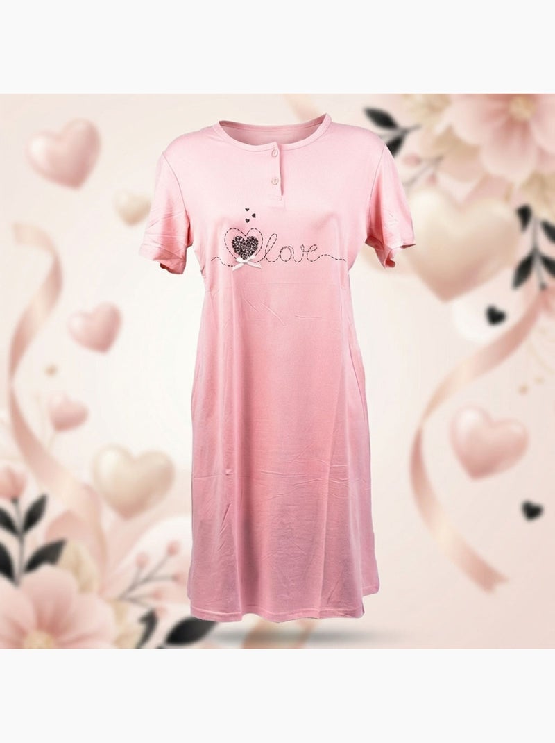 OZABI Camisón de mujer de microfibra con mangas cortas Rosa - Kiabi